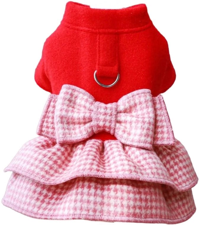 KUTKUT Dog Dress Harness with D Ring Cute Bow Knot with Ruffle Princess Puppy Dresses Skirt, Spring Winter Warm Pet Cat Dog Clothes for Small Dogs Paillons, Yoriki, Maltese (Red)-Clothing-kutkutstyle